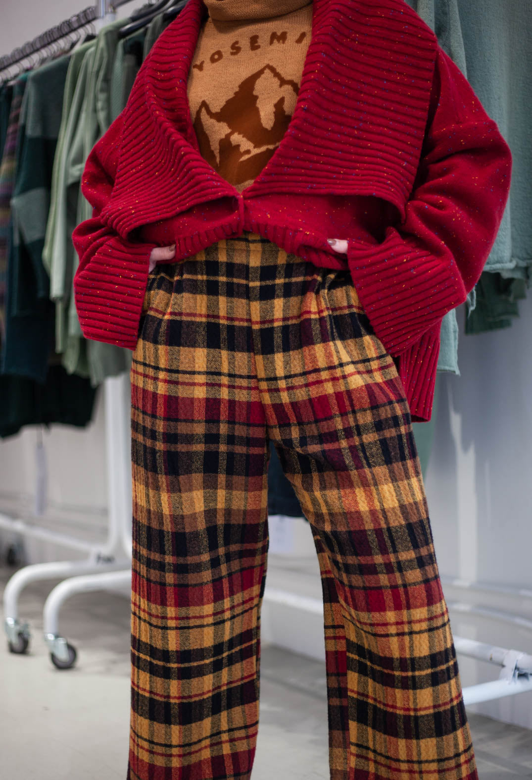 PRE-ORDER - Straight Leg Trousers in Forest Check (Pictured in Lava Check) - 3280104