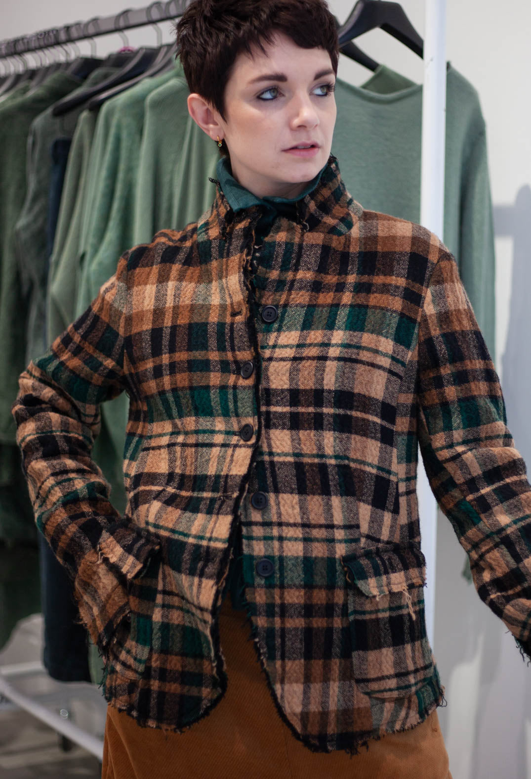 PRE-ORDER - Raw Edge Jacket in Forest Check - 3281101