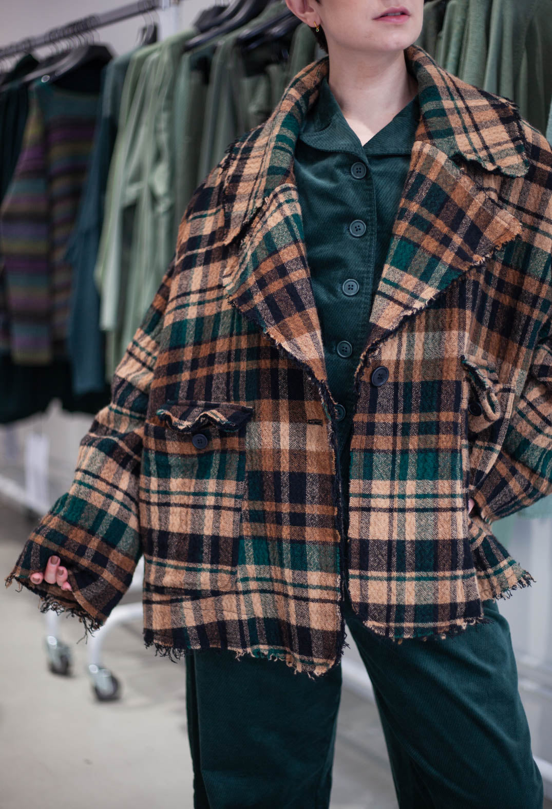 PRE-ORDER - Boxy Jacket in Forest Check - 3281102