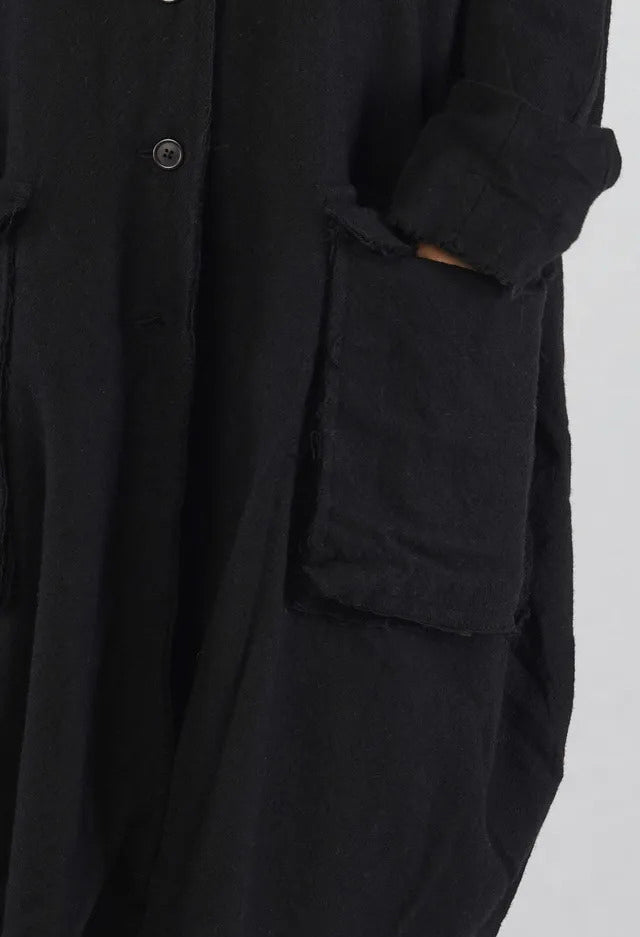 PRE-ORDER - Coat with Raw Edges in Dark Grey (Pictured in Black) - 3281203