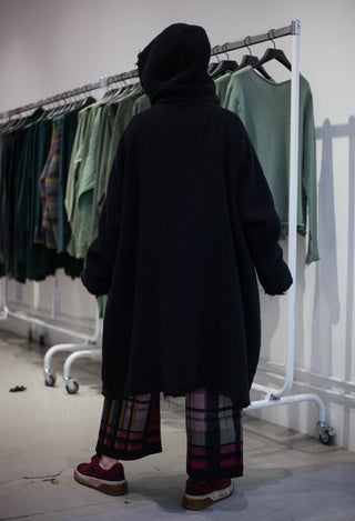 PRE-ORDER - Hooded Coat in Forest Check (Pictured in Black) - 3281203