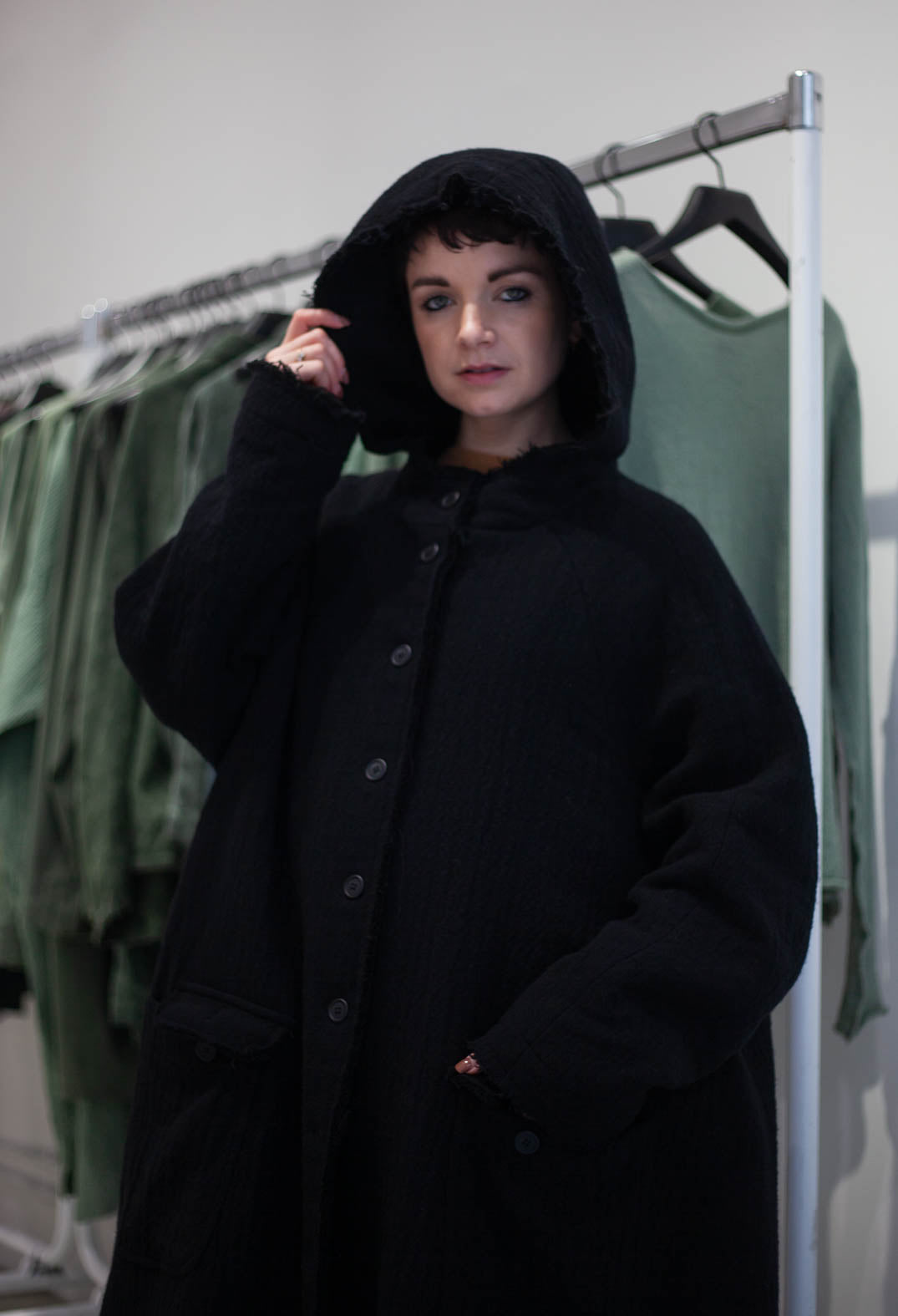 PRE-ORDER - Hooded Coat in Forest Check (Pictured in Black) - 3281203