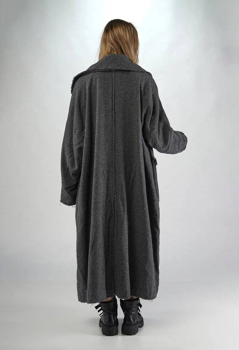 PRE-ORDER - Long Coat with Raw Edges in Black (Pictured in Dark Grey) - 3281204