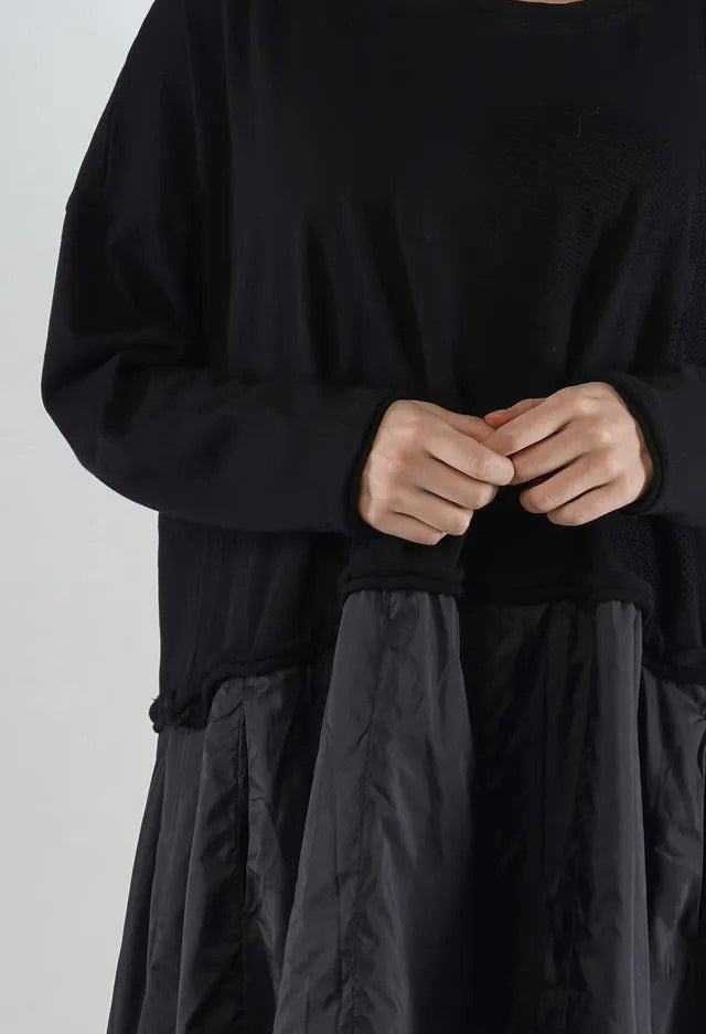 PRE-ORDER - Dual Fabric Dress in Dark Grey with Blackflock (Pictured in Black with Blackflock) - 3290918