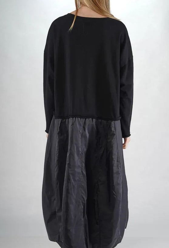 PRE-ORDER - Dual Fabric Dress in Black with Greyflock (Pictured in Black with Blackflock) - 3290918