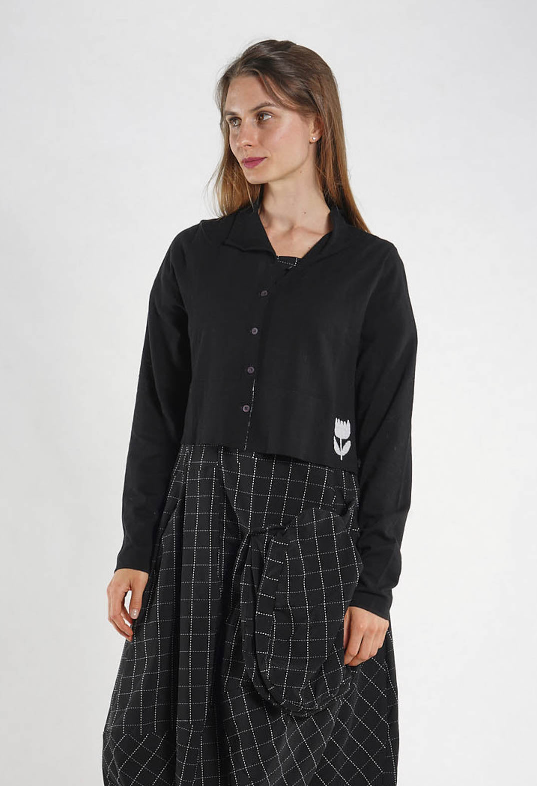 PRE-ORDER - Cotton Knit Short Cardigan in Lime - 3337112 (Pictured in Black)