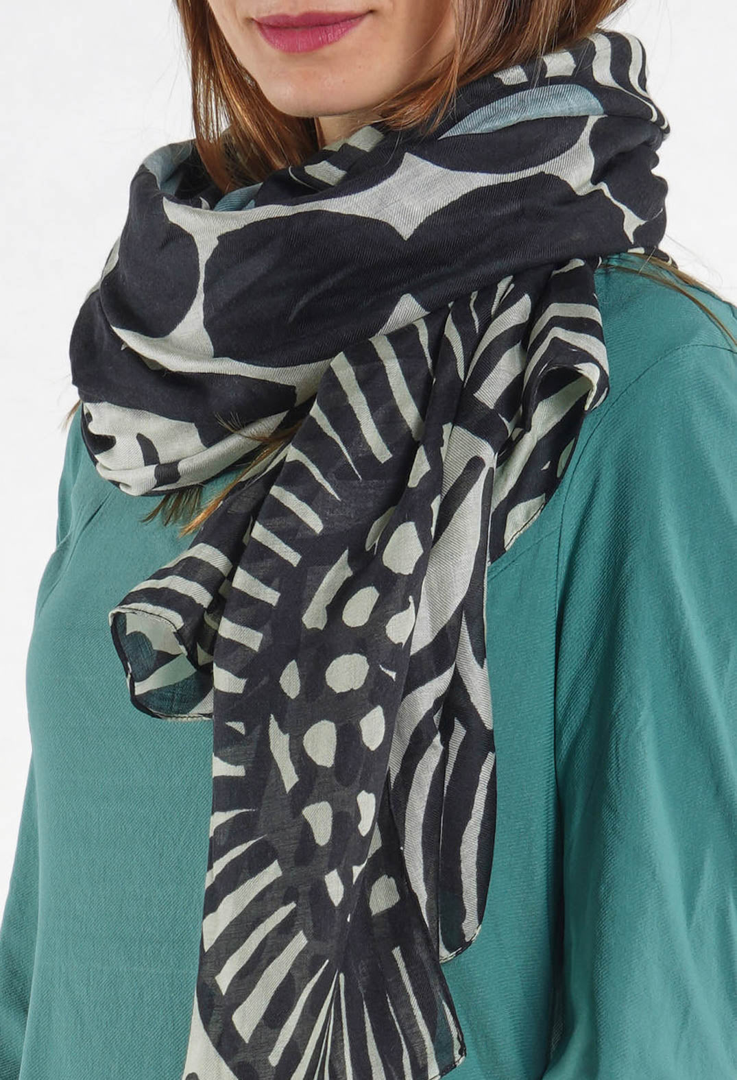 PRE-ORDER - Sheer Scarf in Black Print - 3361402 (Black Mint Lime Print)