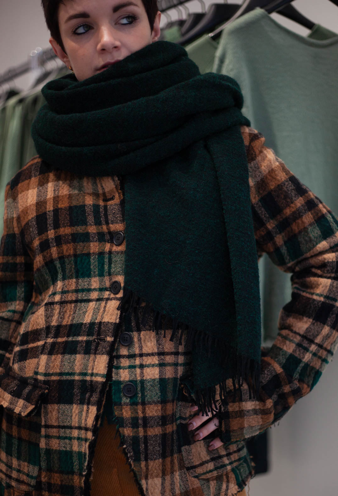 PRE-ORDER - Fringed Scarf in Forest Melange - 3361407