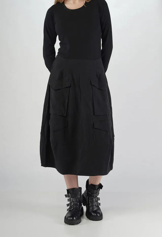 PRE-ORDER - Balloon Hem Skirt in Black Stripe - 3410305