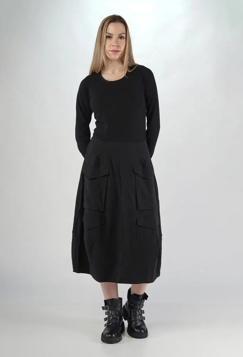 PRE-ORDER - Balloon Hem Skirt in Black Stripe - 3410305