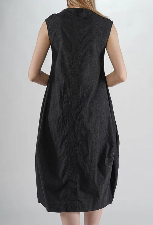 PRE-ORDER - Sleeveless Tulip Hem Dress in Black Stripe - 3410903