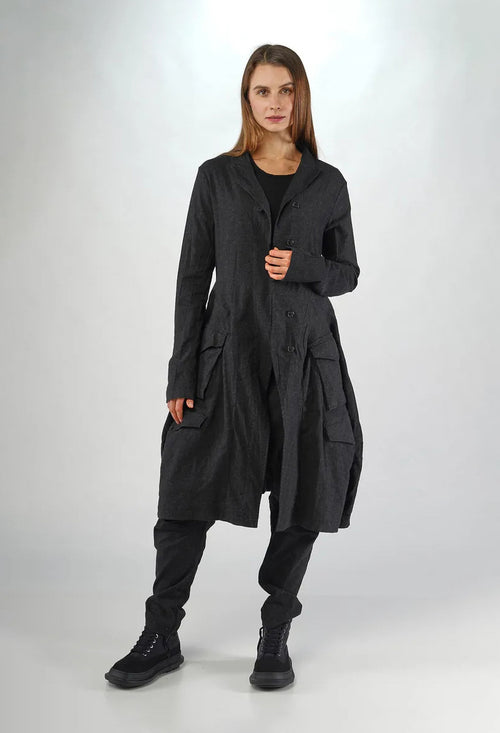PRE-ORDER - Tulip Hem Coat in Black Stripe - 3411202
