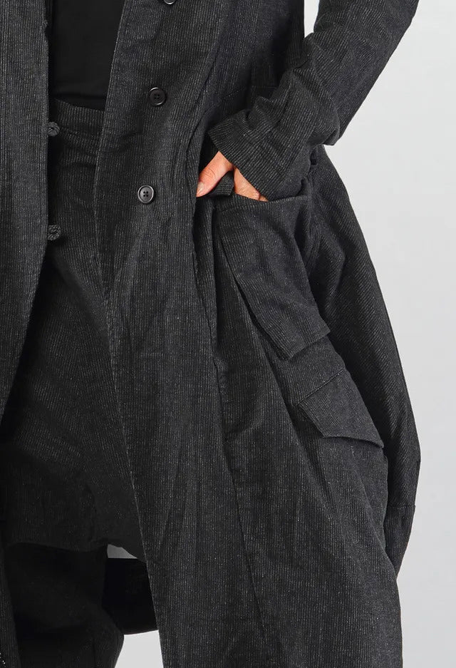 PRE-ORDER - Tulip Hem Coat in Black Stripe - 3411202