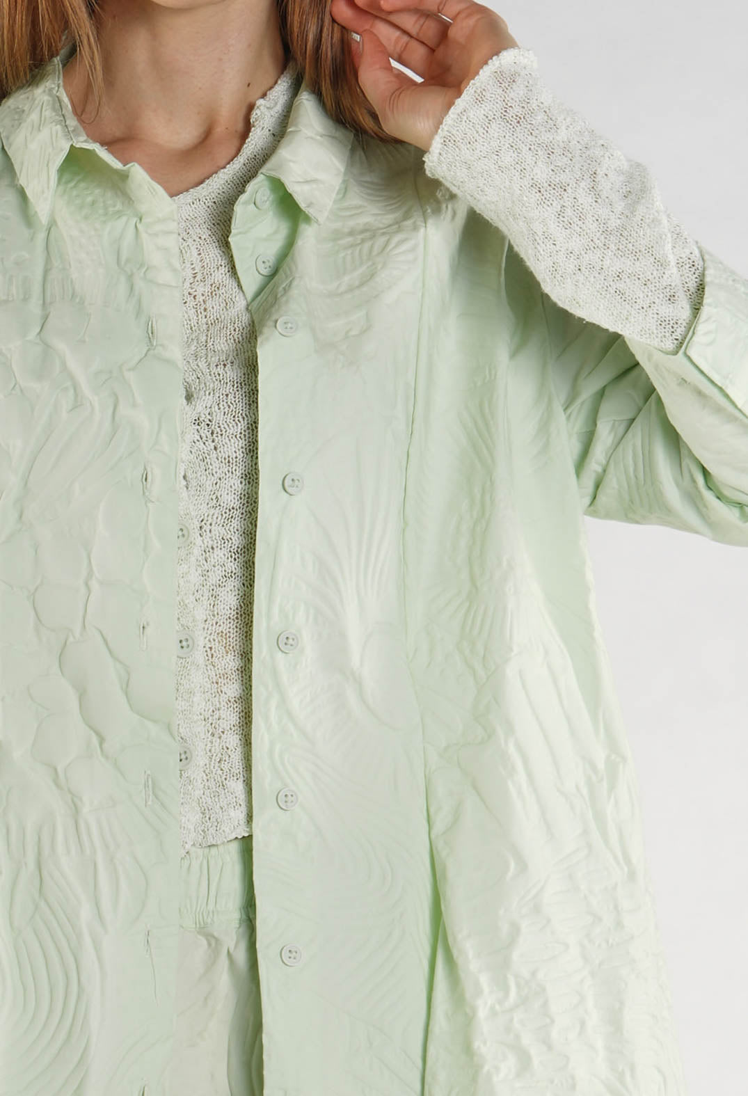 PRE-ORDER - Flared Shirt in Black Poplin Print - 3420401 (Pictured in Lime Poplin Print)