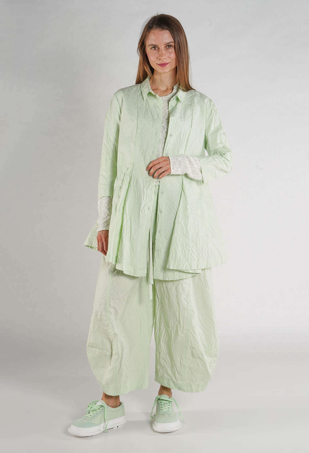 PRE-ORDER - Flared Shirt in Black Poplin Print - 3420401 (Pictured in Lime Poplin Print)