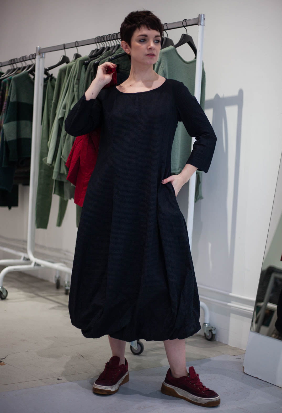 PRE-ORDER - Balloon Hem Dress in Lava (Pictured in Black) - 3420902