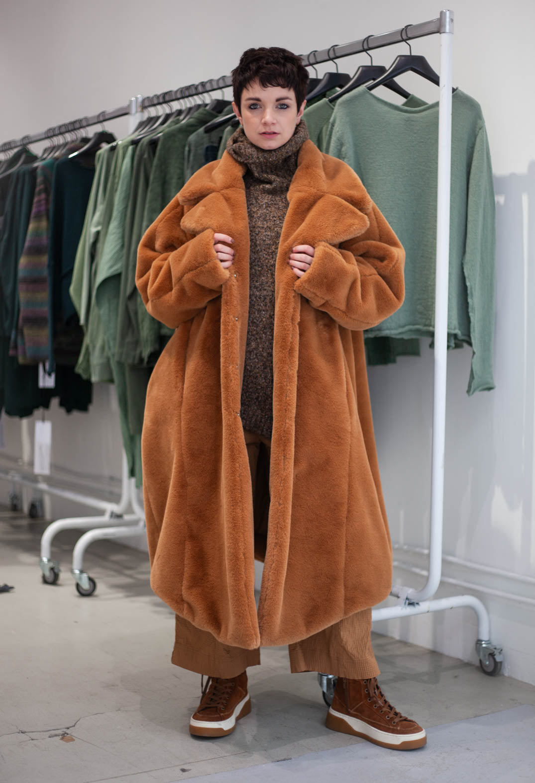 PRE-ORDER - Faux Fur Coat in Sand (Pictured in Bronze) - 3431202