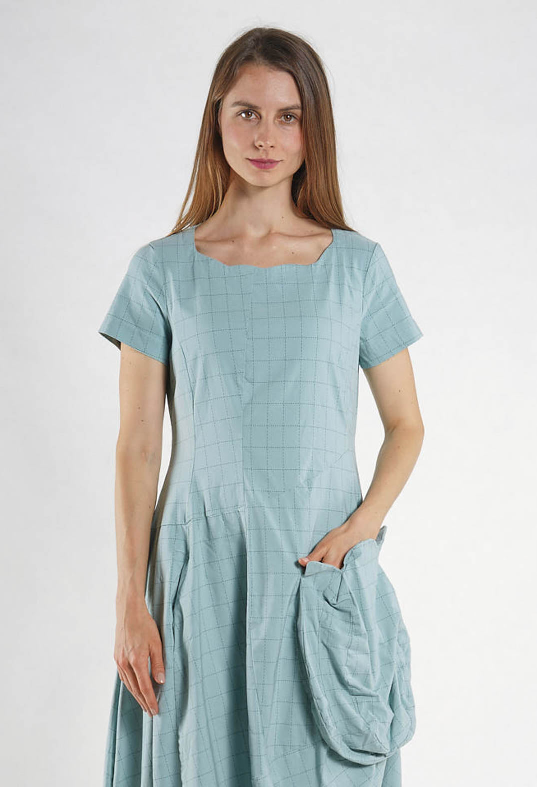 PRE-ORDER - Short Sleeve Dress in Black Print - 3440910 (Pictured in Mint Check)