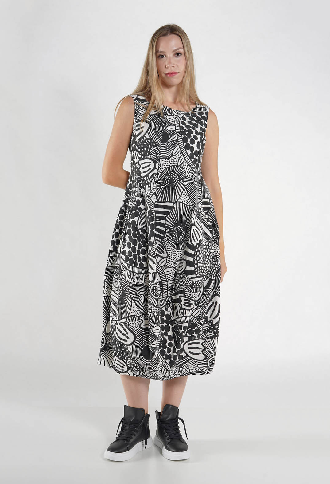 PRE-ORDER - Balloon Dress in Off White Check - 3440916 (Pictured in Black Print)