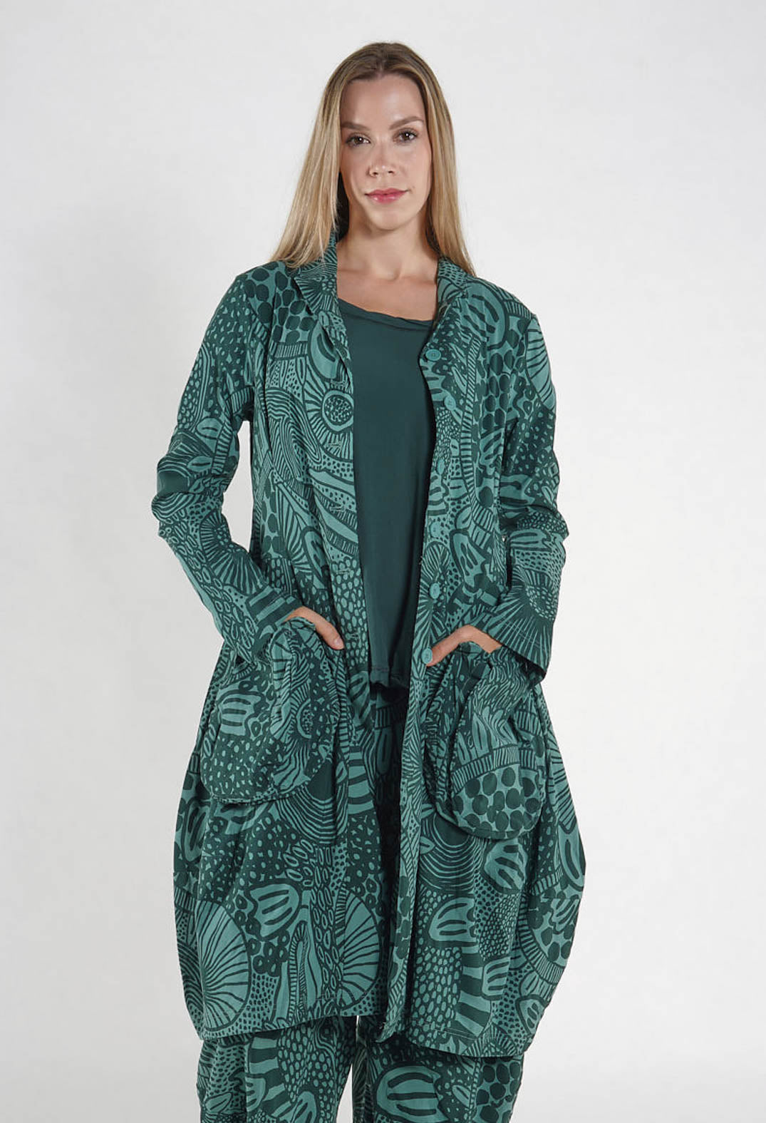 PRE-ORDER - Balloon Coat in Off White Check - 3441217 (Pictured in Tree Print)