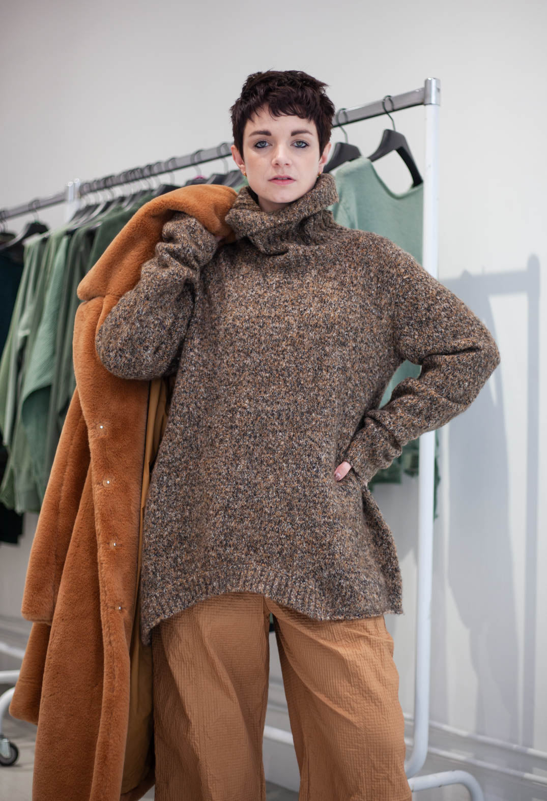 PRE-ORDER - Roll Neck Jumper in Bronze Melange - 3460701