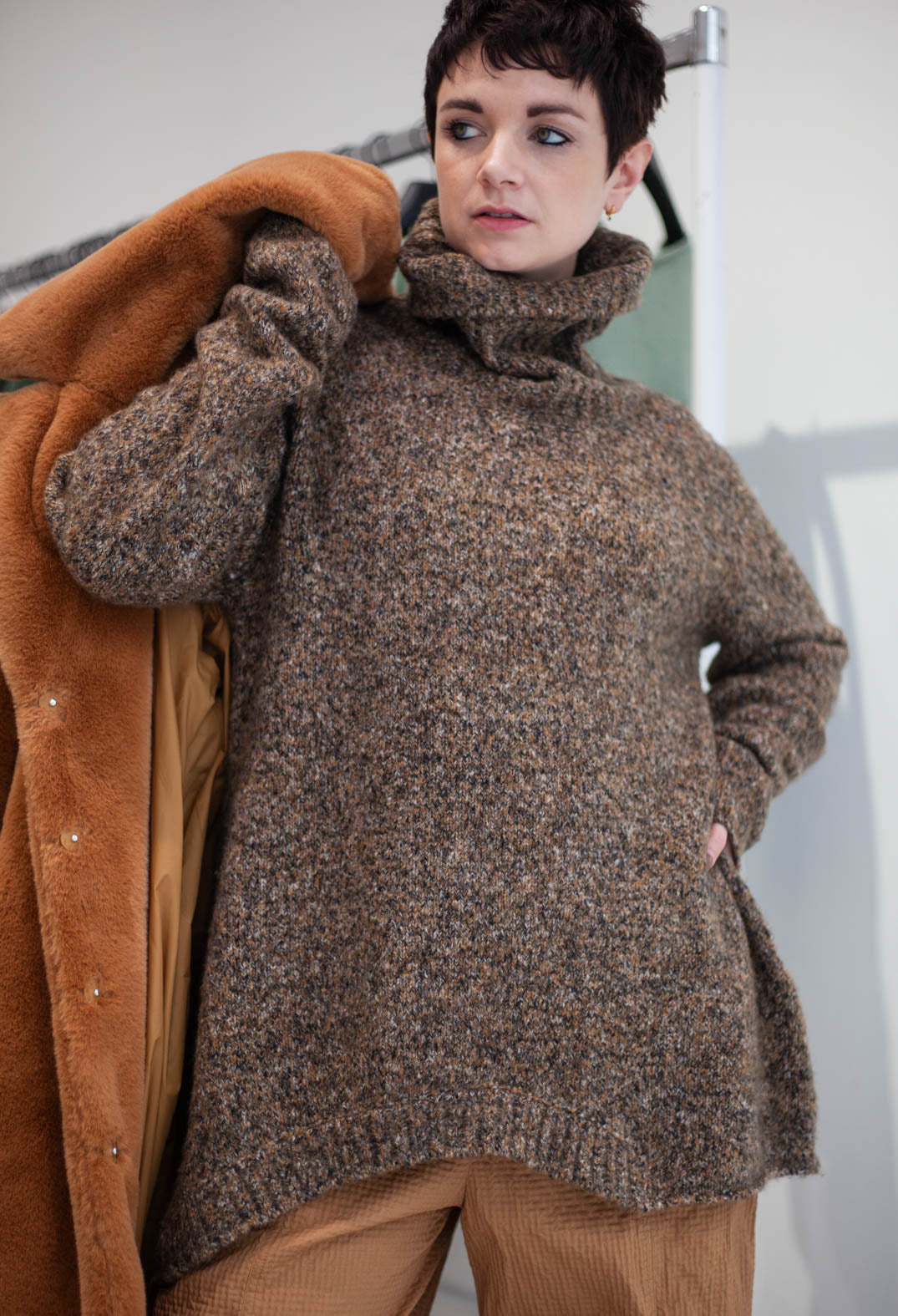 PRE-ORDER - Roll Neck Jumper in Bronze Melange - 3460701