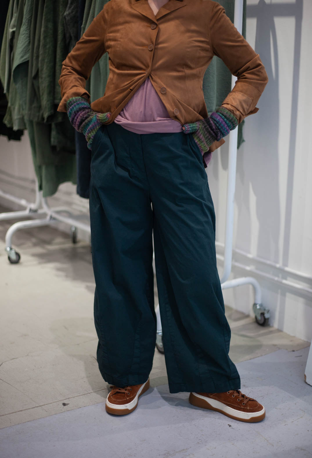 PRE-ORDER - Trousers with Wide Leg in Black (Pictured in Forest) - 3500106