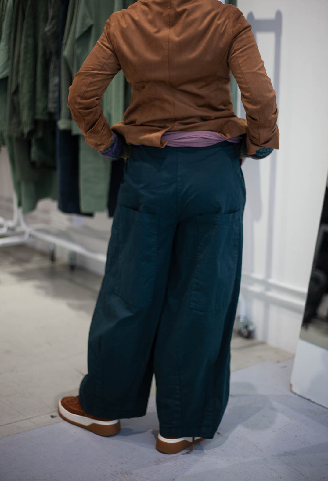 PRE-ORDER - Trousers with Wide Leg in Forest - 3500106