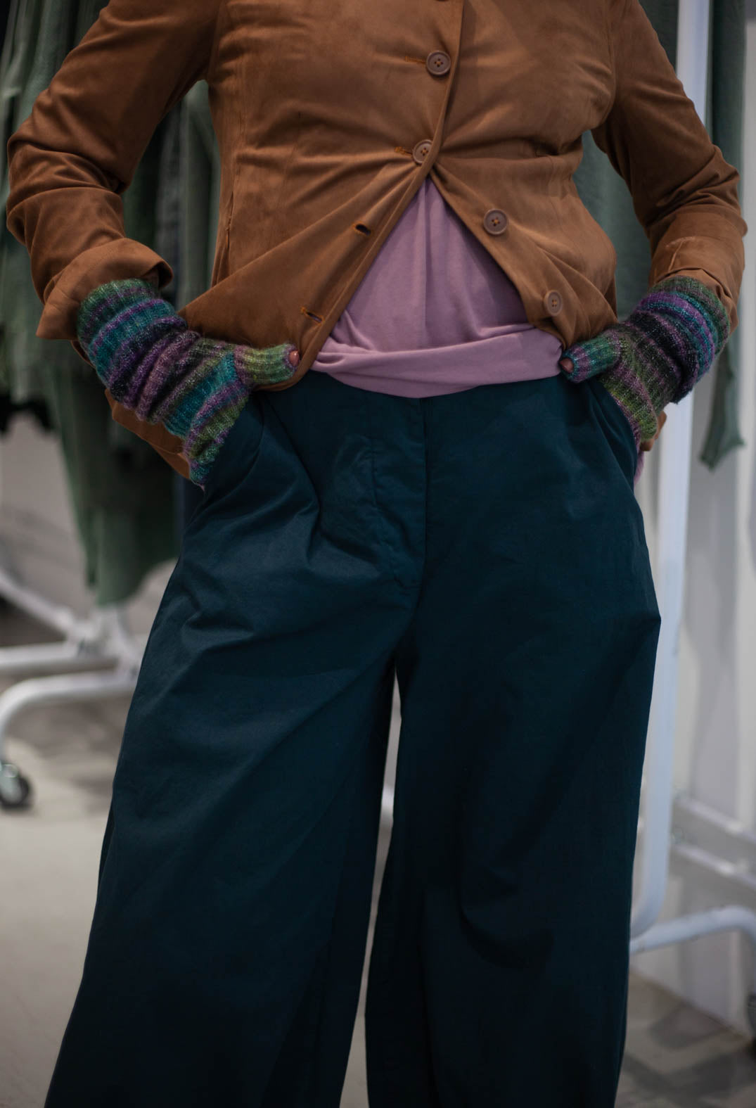 PRE-ORDER - Trousers with Wide Leg in Black (Pictured in Forest) - 3500106