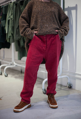 PRE-ORDER - Straight Leg Linen Trousers in Forest (Pictured in Lava) - 3530104