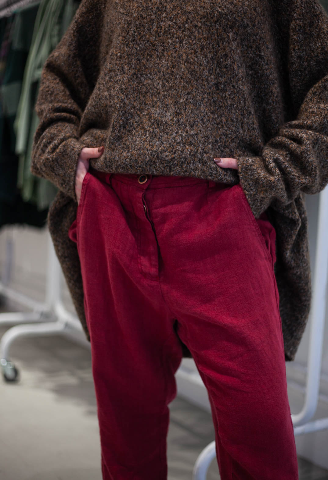 PRE-ORDER - Straight Leg Linen Trousers in Forest (Pictured in Lava) - 3530104