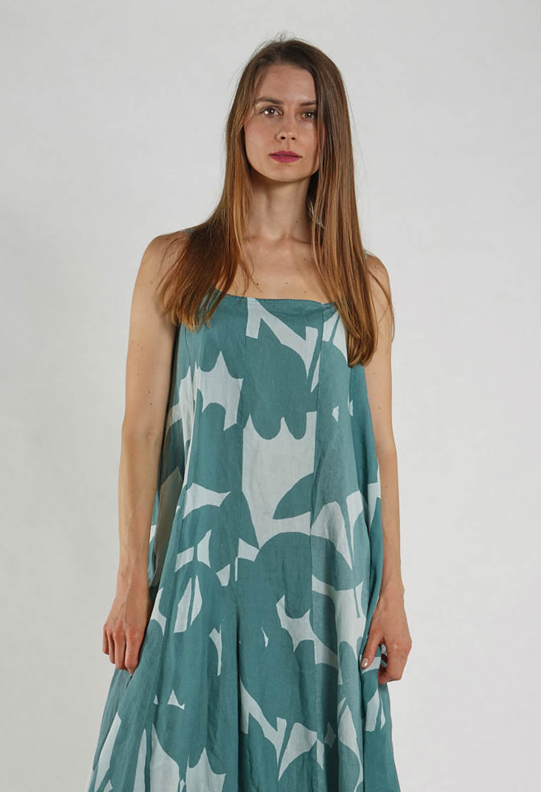 PRE-ORDER - Linen Trapeze Dress in Grass Print - 3550907