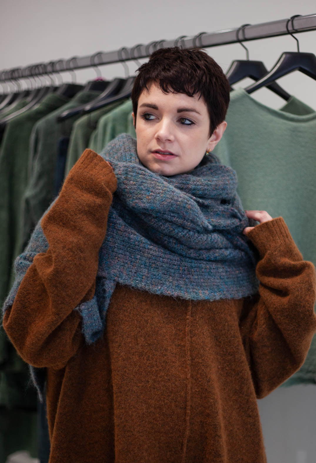 PRE-ORDER - Ribbed Knit Scarf in Forest Melange - 3587707