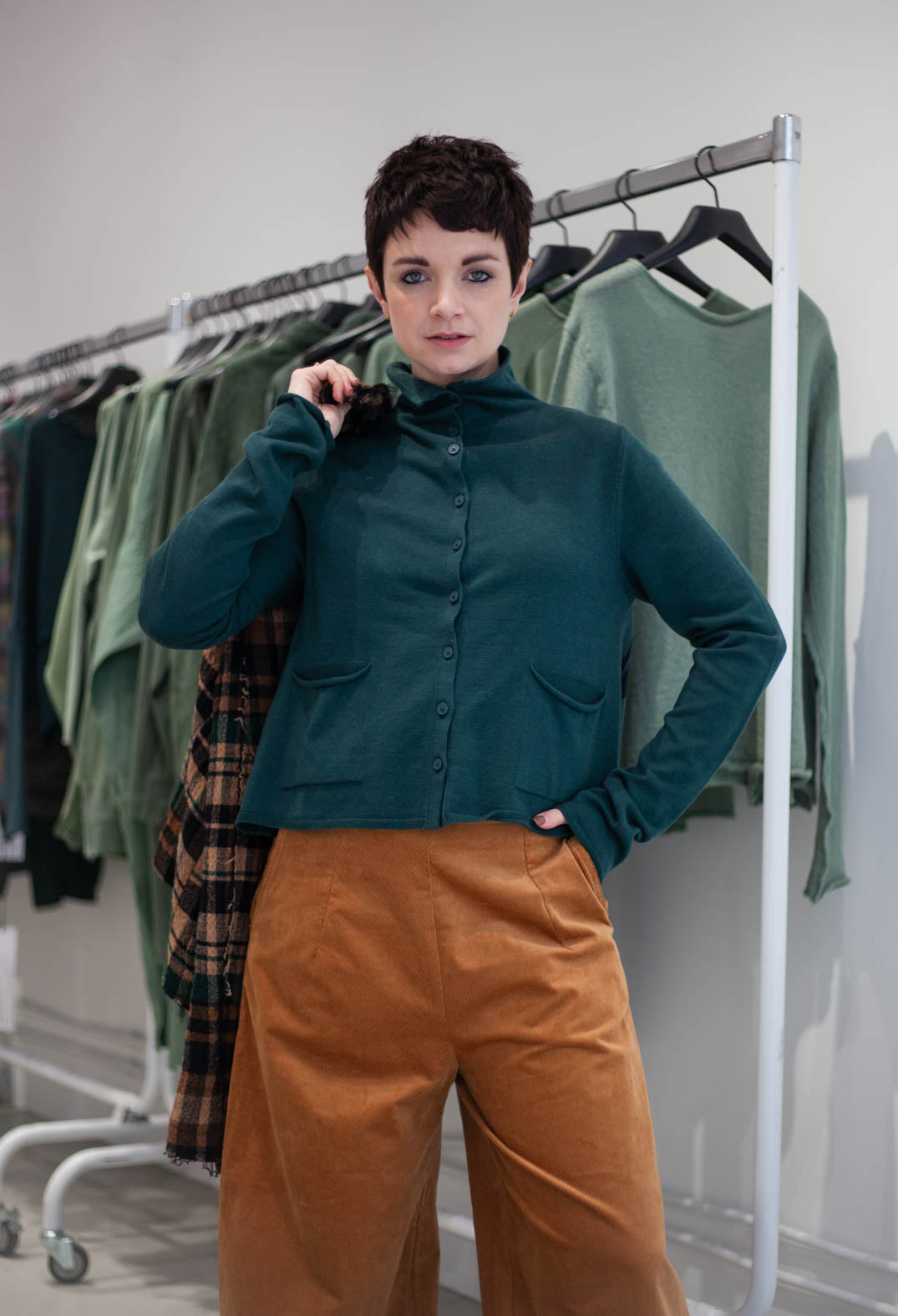 PRE-ORDER - Fine Knit Cardigan in Crystal Jacquard (Pictured in Forest Jacquard) - 3597103