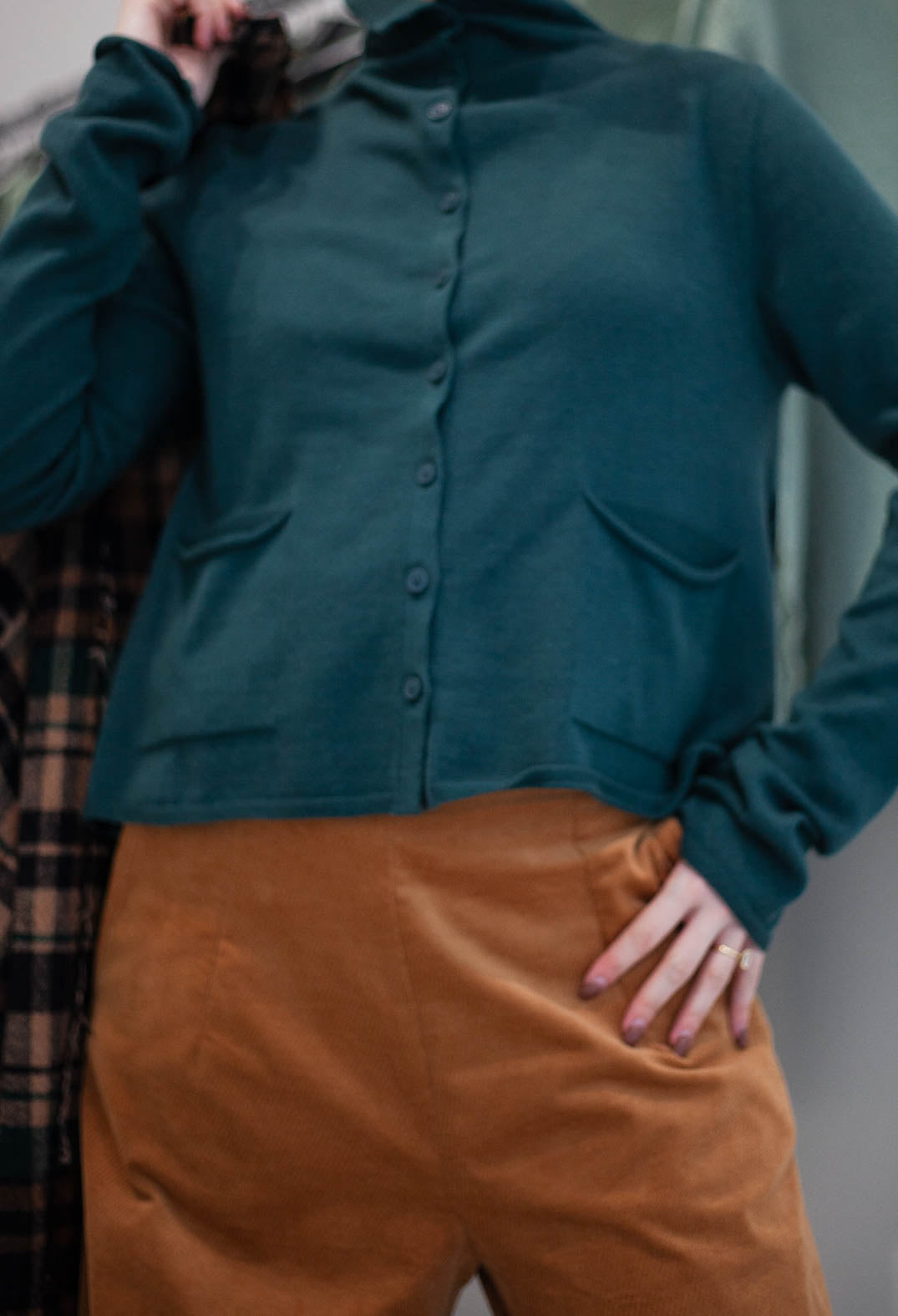 PRE-ORDER - Fine Knit Cardigan in Bronze Jacquard (Pictured in Forest Jacquard) - 3597103