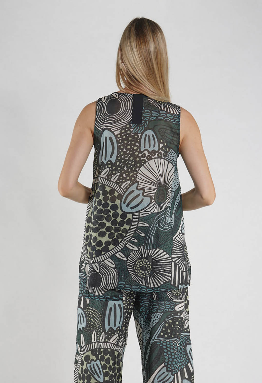 PRE-ORDER - Sleeveless Top in Black Mint Lime Print - 3600802 (Pictured in Multicolour)