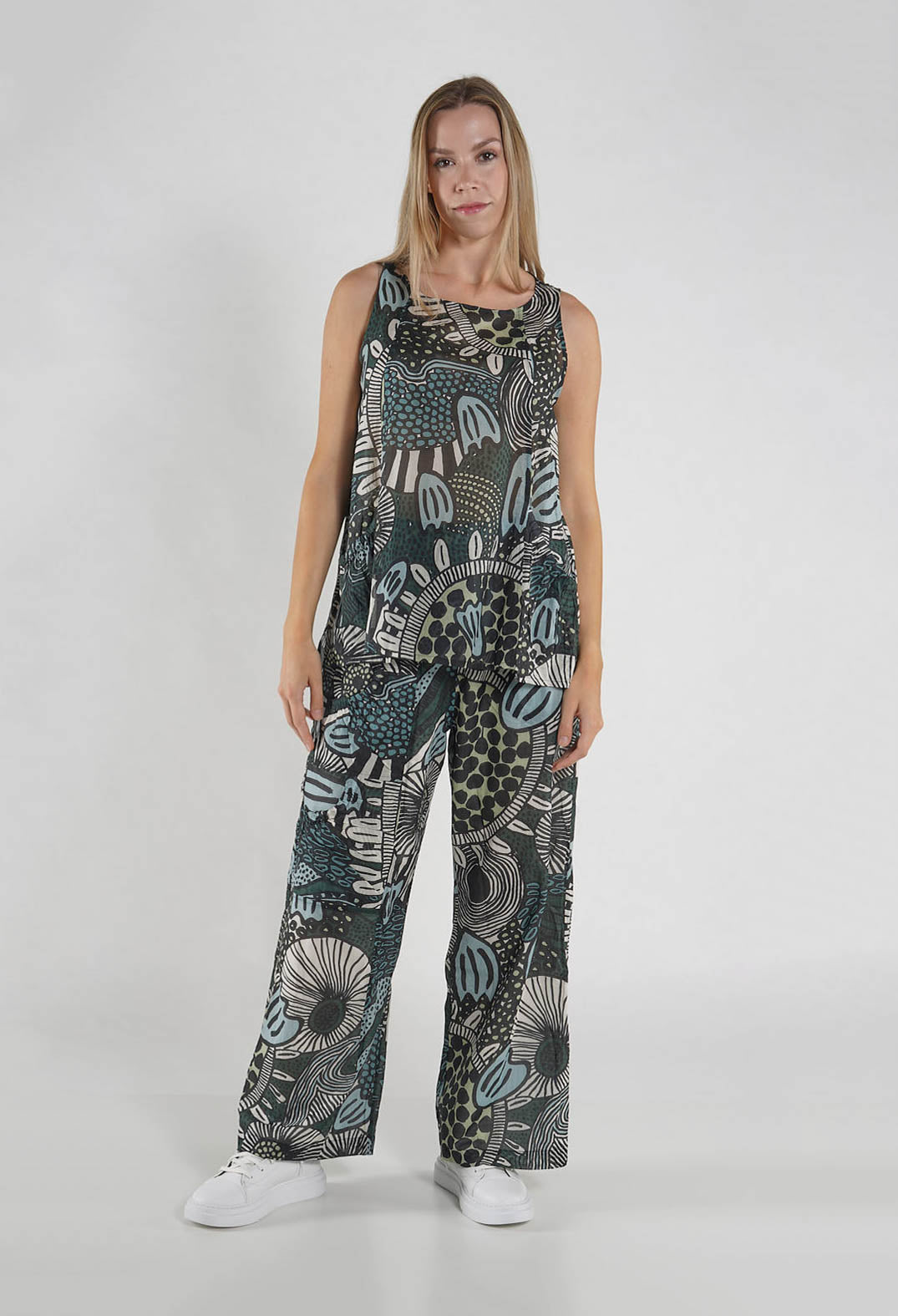 PRE-ORDER - Sleeveless Top in Black Mint Lime Print - 3600802 (Pictured in Multicolour)