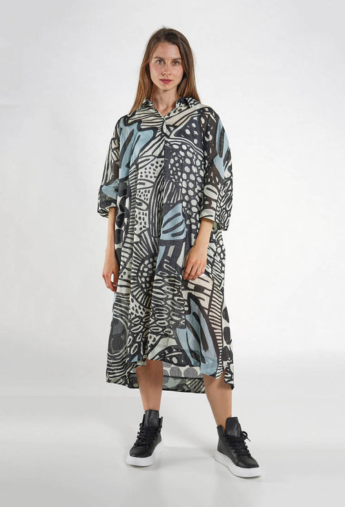 PRE-ORDER - Long Shirt Dress in Mint Lime Print - 3600907 (Pictured in Black Mint Lime Print)