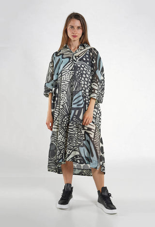 PRE-ORDER - Long Shirt Dress in Grass Print - 3600907 (Pictured in Black Mint Lime Print)