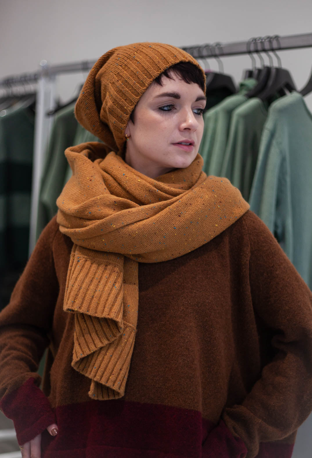 PRE-ORDER - Ribbed Edge Scarf in Forest (Pictured in Bronze) - 3627705