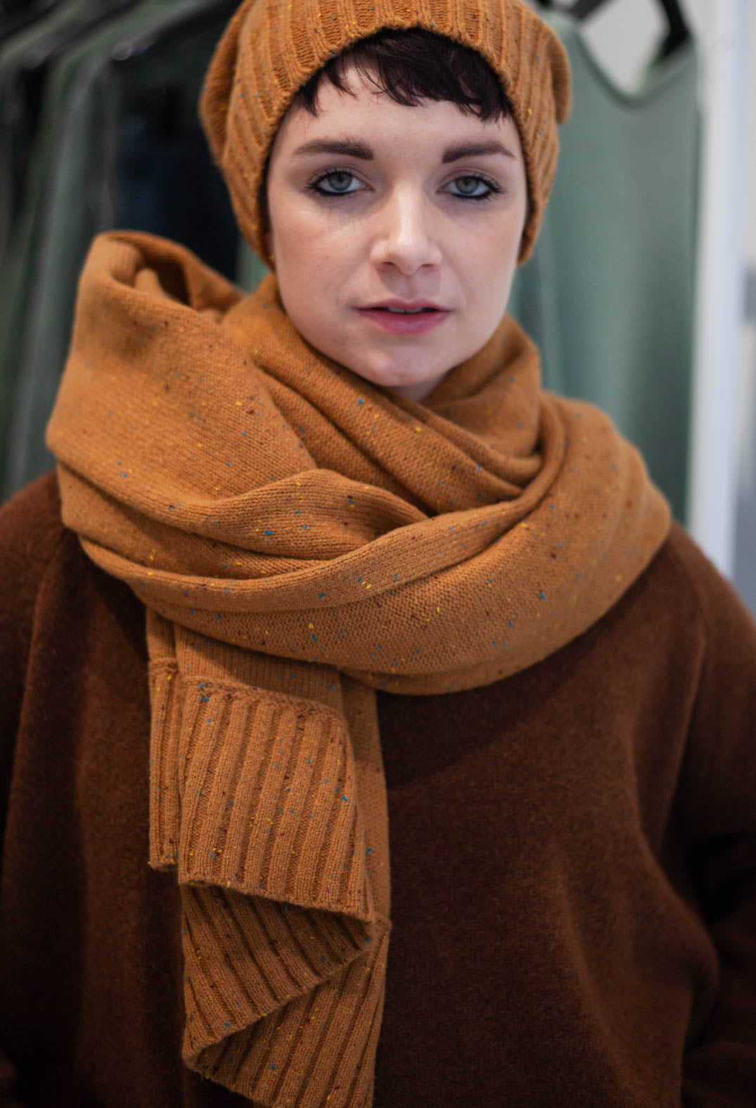 PRE-ORDER - Ribbed Edge Scarf in Forest (Pictured in Bronze) - 3627705