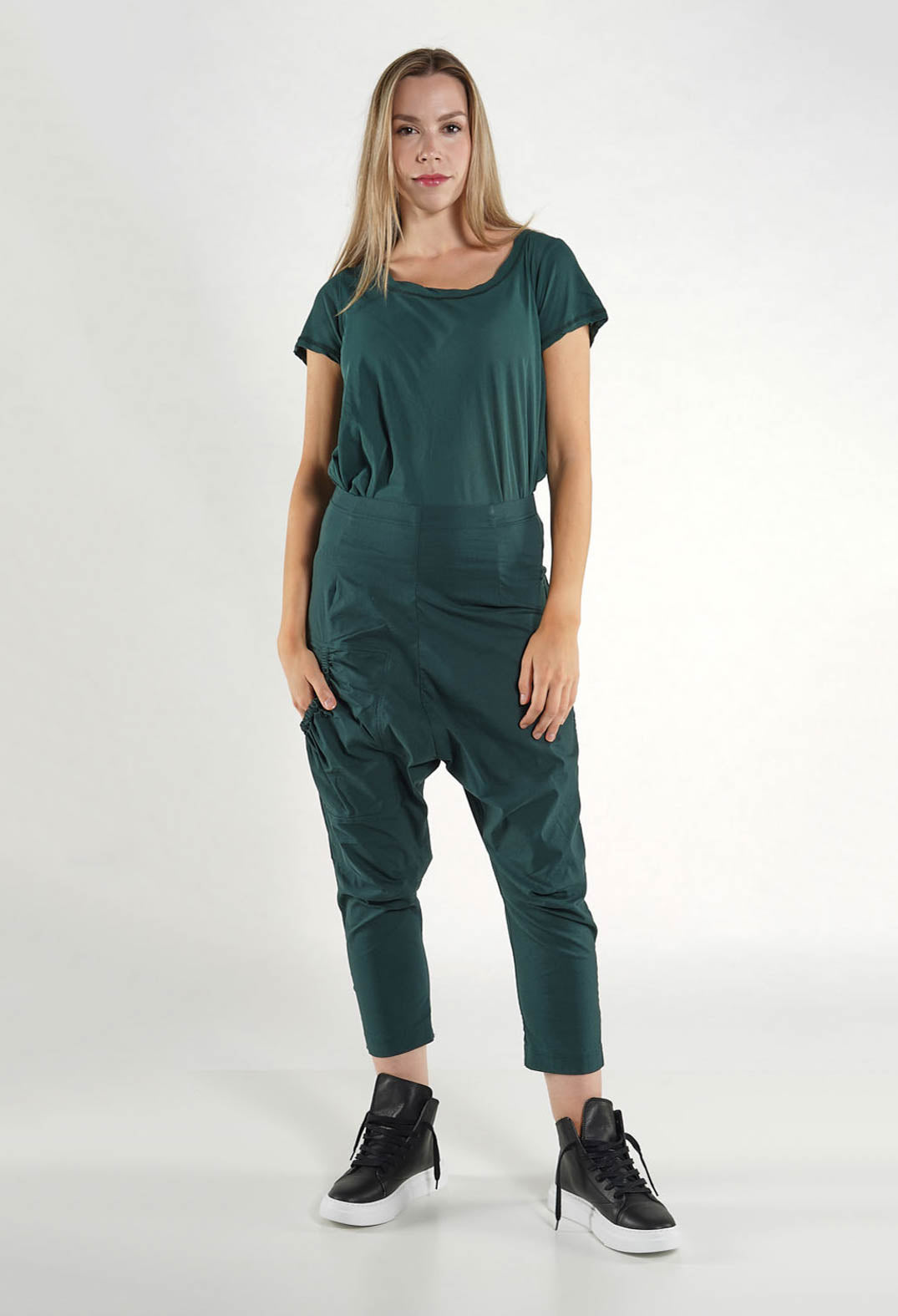 PRE-ORDER - Slim Leg Drop Crotch Trousers in Salina - 3630116 (Pictured in Tree)