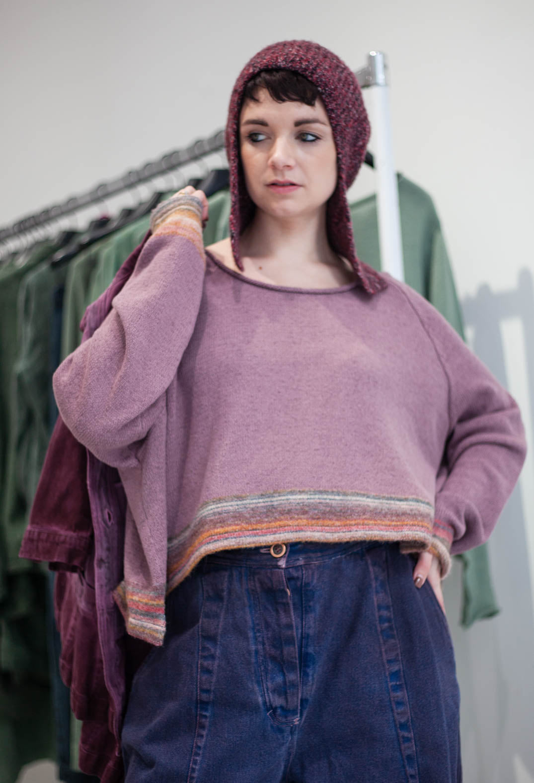 PRE-ORDER - Cropped Boxy Jumper in Lava Stripe (Pictured in Crystal Stripe) - 3720702