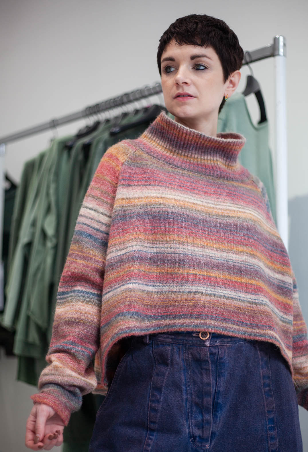 PRE-ORDER - Ribbed Funnel Neck Jumper in Forest Varieté (Pictured in Lava Varieté) - 3730708