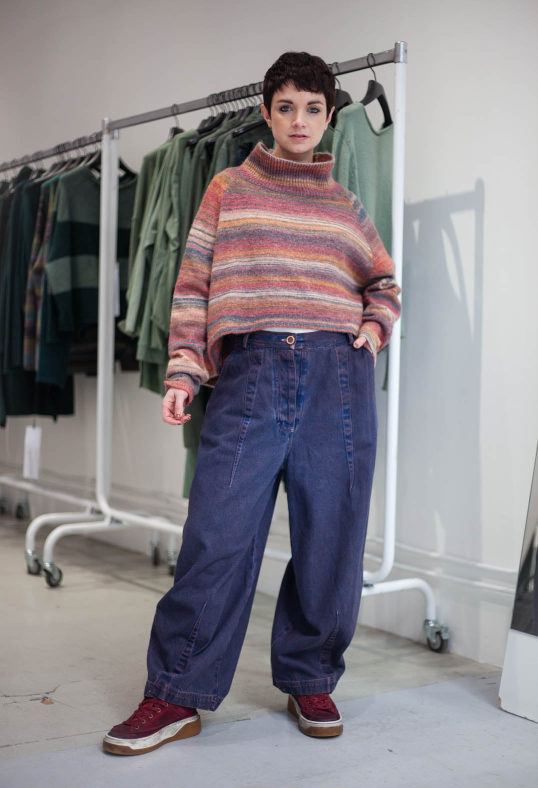 PRE-ORDER - Ribbed Funnel Neck Jumper in Forest Varieté (Pictured in Lava Varieté) - 3730708
