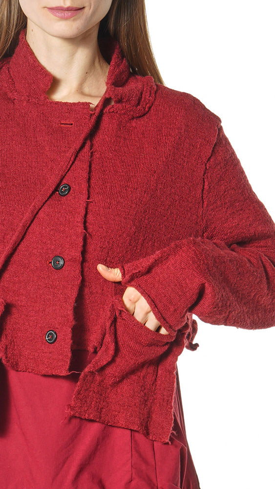 PRE-ORDER - Cropped Cardigan with Raw Edges in Forest (Pictured in Lava) - 3897106