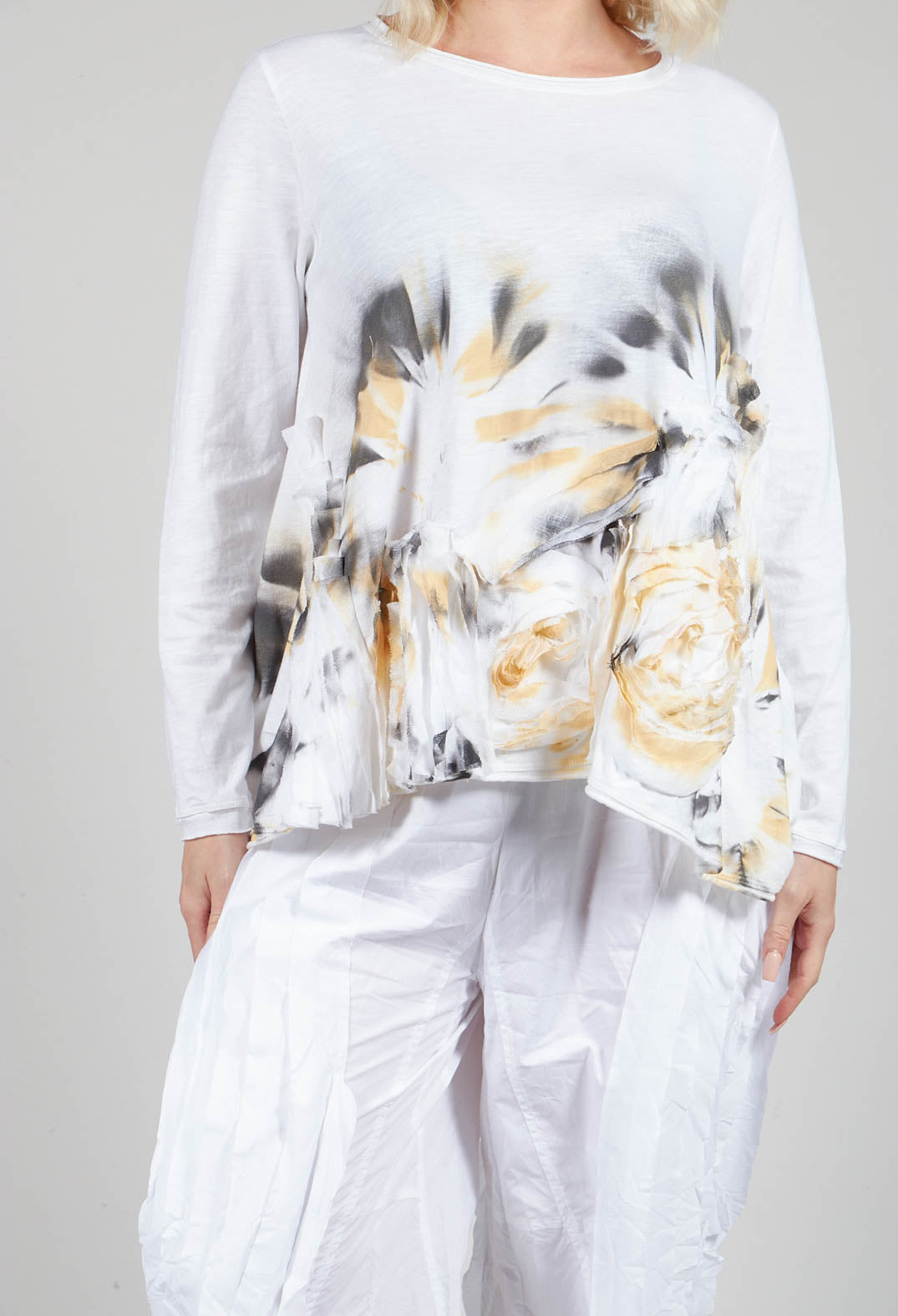 3D Flower and Print Top in White