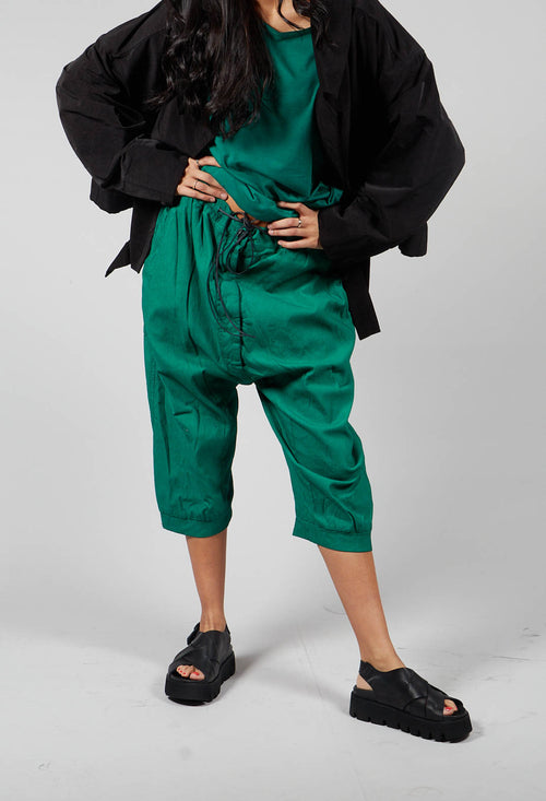 Cropped Drop Crotch Trousers in Green