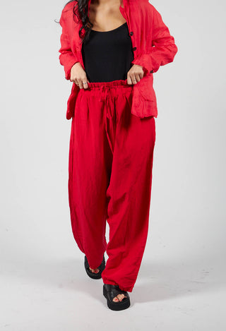 Cropped Linen Drop Crotch Trousers in Red