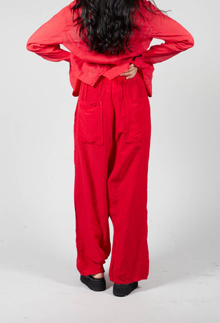 Cropped Linen Drop Crotch Trousers in Red